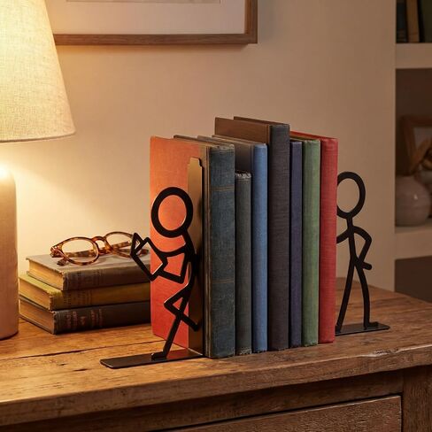 Domensi 4 Pcs Metal Bookends People Bookends Decorative Bookshelf Decor for Book Lovers Gifts Cute Book Ends for Shelves Bookshelf Home Office Desk Reading Decor in Kuwait