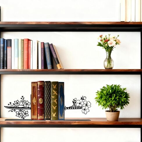 Samurai Katana Bookends – Metal Book Ends for Shelves, Cute Book Ends with Cherry Blossom Design, Unique Book Holders and Book Stopper, Anime Decor and Gifts for Men in Saudi Arabia