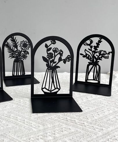 Metal Book Ends 3 Pairs, Metal Bookends for Shelves Decorative, Flower Book Stopper for Heavy Books, Black Ends to Hold Books Stand for Home Office, 6.7x4.7x3.5 Inch(6 Pcs, Large) in Saudi Arabia