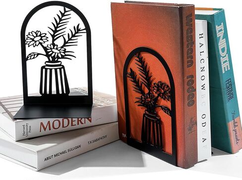 Metal Book Ends 3 Pairs, Metal Bookends for Shelves Decorative, Flower Book Stopper for Heavy Books, Black Ends to Hold Books Stand for Home Office, 6.7x4.7x3.5 Inch(6 Pcs, Large) in Saudi Arabia