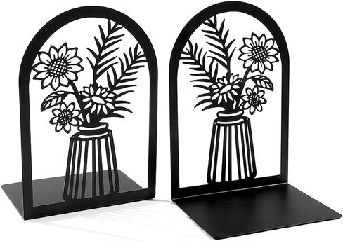 Metal Book Ends 3 Pairs, Metal Bookends for Shelves Decorative, Flower Book Stopper for Heavy Books, Black Ends to Hold Books Stand for Home Office, 6.7x4.7x3.5 Inch(6 Pcs, Large) in Saudi Arabia