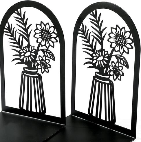 Metal Book Ends 3 Pairs, Metal Bookends for Shelves Decorative, Flower Book Stopper for Heavy Books, Black Ends to Hold Books Stand for Home Office, 6.7x4.7x3.5 Inch(6 Pcs, Large) in Saudi Arabia
