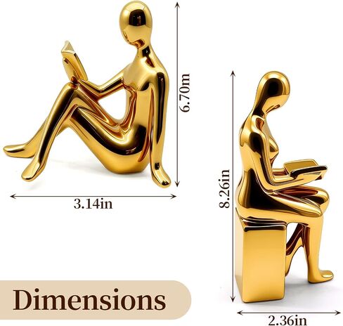 Decorative Bookends Set, Ceramic Book Ends for Shelves, Home Office Aesthetic Book Stopper, Reading Book Holder Statues for Bookshelf Bedroom Living Room Decor (Gold) in Saudi Arabia