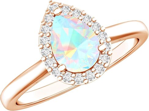 Natural Ethiopian Opal Diamond Halo Engagement Ring, AAA Quality, 5X7MM Pear Shaped Opal Teardrop Ring - Ready To Gift in Saudi Arabia