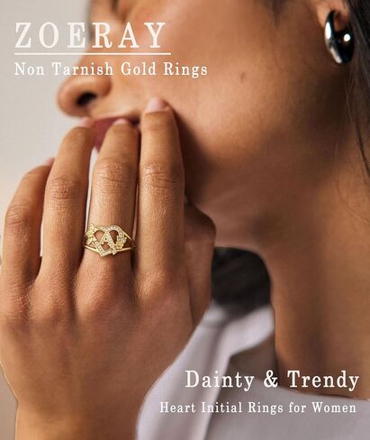 ZOERAY Initial Gold Rings for Women Non Tarnish Dainty 14K Gold Plated Vintage Statement Heart Ring Cute Letter A-Z Carved Cubic Zirconia Stackable Thumb Rings Size 6-10 Personalized Jewelry Gifts in Saudi Arabia