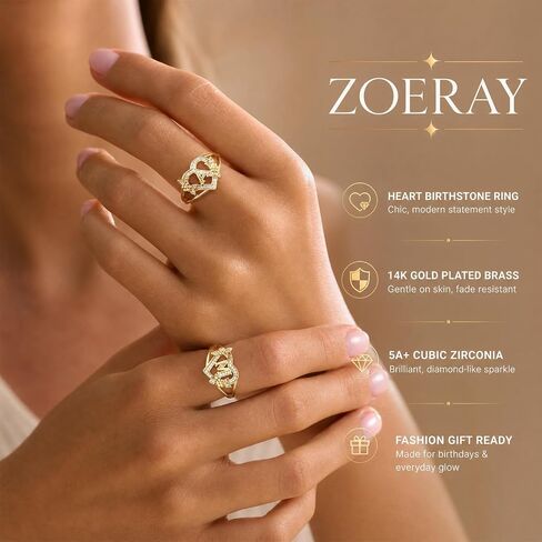 ZOERAY Initial Gold Rings for Women Non Tarnish Dainty 14K Gold Plated Vintage Statement Heart Ring Cute Letter A-Z Carved Cubic Zirconia Stackable Thumb Rings Size 6-10 Personalized Jewelry Gifts in Saudi Arabia