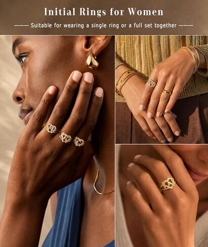 ZOERAY Initial Gold Rings for Women Non Tarnish Dainty 14K Gold Plated Vintage Statement Heart Ring Cute Letter A-Z Carved Cubic Zirconia Stackable Thumb Rings Size 6-10 Personalized Jewelry Gifts in Saudi Arabia
