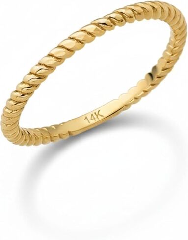 14K Real Solid Gold Ring for Women, Twisted Rope Ring, Stackable Band for Women, Band Thickness 1.5 mm in Saudi Arabia