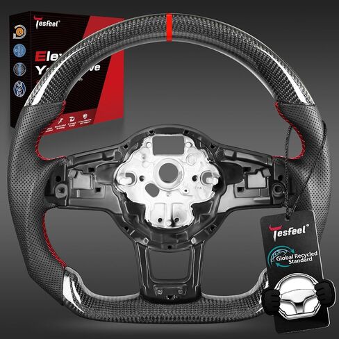 Real Carbon Fiber Steering Wheel for Volkswagen GTI 2015-2017 Nappa Perforated Leather with Hand Stitching D-Shaped in Kuwait