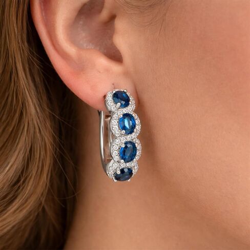 Amy & Annette Blue Sapphire Earrings - 18k White Gold Plated Halo Earring for Women - Great Gift Idea for Every Occasion in Saudi Arabia