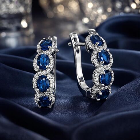 Amy & Annette Blue Sapphire Earrings - 18k White Gold Plated Halo Earring for Women - Great Gift Idea for Every Occasion in Saudi Arabia