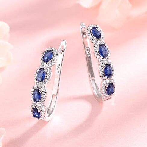 Amy & Annette Blue Sapphire Earrings - 18k White Gold Plated Halo Earring for Women - Great Gift Idea for Every Occasion in Saudi Arabia