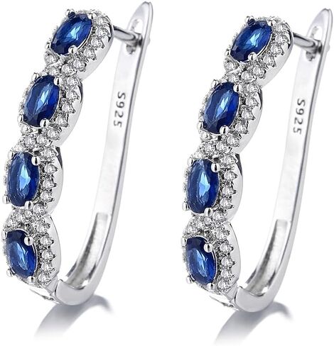 Amy & Annette Blue Sapphire Earrings - 18k White Gold Plated Halo Earring for Women - Great Gift Idea for Every Occasion in Saudi Arabia