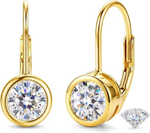 أقراط GEMQUEEN مويسانيتي: أقراط متدلية من الفضة الإسترلينية عيار 18 قيراط مطلية بالذهب عيار 18 قيراط وأقراط متدلية من الفضة الإسترلينية عيار 925 للنساء والرجال دائرية/قطع الزمرد D اللون VVS1 1.2CT 2CT in Kuwait