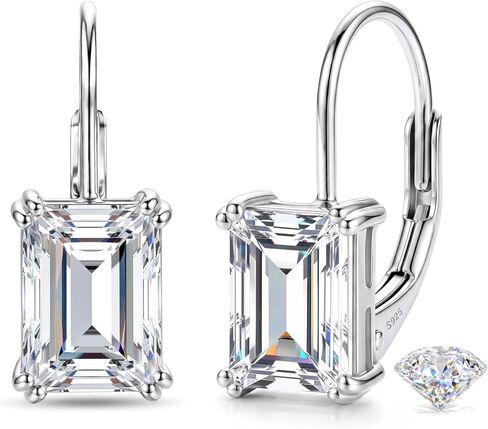 أقراط GEMQUEEN مويسانيتي: أقراط متدلية من الفضة الإسترلينية عيار 18 قيراط مطلية بالذهب عيار 18 قيراط وأقراط متدلية من الفضة الإسترلينية عيار 925 للنساء والرجال دائرية/قطع الزمرد D اللون VVS1 1.2CT 2CT in Kuwait
