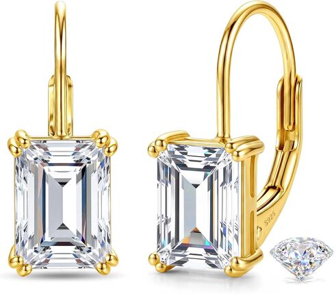 أقراط GEMQUEEN مويسانيتي: أقراط متدلية من الفضة الإسترلينية عيار 18 قيراط مطلية بالذهب عيار 18 قيراط وأقراط متدلية من الفضة الإسترلينية عيار 925 للنساء والرجال دائرية/قطع الزمرد D اللون VVS1 1.2CT 2CT in Kuwait