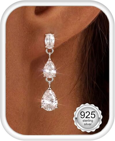 LOLIAS 925 Sterling Silver Dangle Earrings for Women - 14k Gold Plated Pearl Drop Earring Dainty Statement Earrings Prom Wedding Bridal Earring Long Dangling Cubic Zirconia Pearl Earring Trendy Jewelry in Kuwait