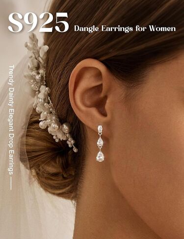 LOLIAS 925 Sterling Silver Dangle Earrings for Women - 14k Gold Plated Pearl Drop Earring Dainty Statement Earrings Prom Wedding Bridal Earring Long Dangling Cubic Zirconia Pearl Earring Trendy Jewelry in Kuwait