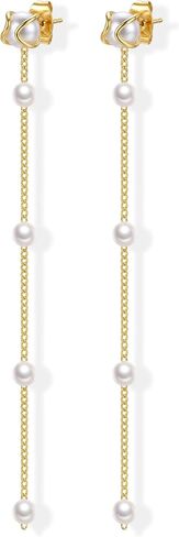 LOLIAS 925 Sterling Silver Dangle Earrings for Women - 14k Gold Plated Pearl Drop Earring Dainty Statement Earrings Prom Wedding Bridal Earring Long Dangling Cubic Zirconia Pearl Earring Trendy Jewelry in Kuwait