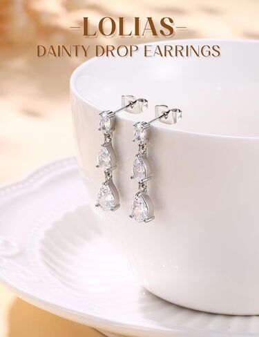 LOLIAS 925 Sterling Silver Dangle Earrings for Women - 14k Gold Plated Pearl Drop Earring Dainty Statement Earrings Prom Wedding Bridal Earring Long Dangling Cubic Zirconia Pearl Earring Trendy Jewelry in Kuwait