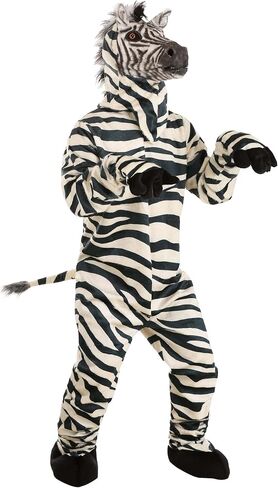 Zebra Mascot and Mouth Mover Mask for Adults - Jumpsuit, Mask, Mitts, and Slippers, Faux Fur in Kuwait