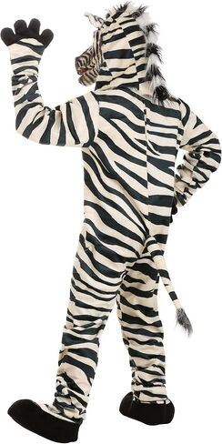 Zebra Mascot and Mouth Mover Mask for Adults - Jumpsuit, Mask, Mitts, and Slippers, Faux Fur in Kuwait