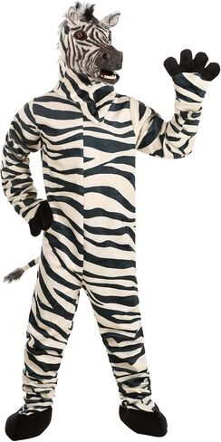 Zebra Mascot and Mouth Mover Mask for Adults - Jumpsuit, Mask, Mitts, and Slippers, Faux Fur in Kuwait