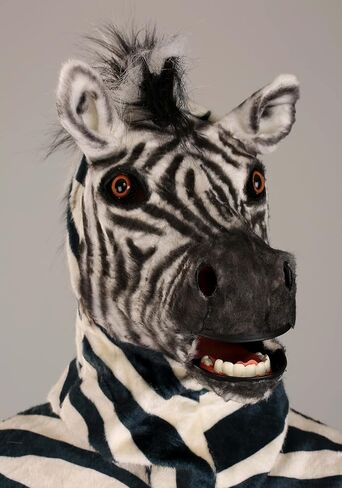 Zebra Mascot and Mouth Mover Mask for Adults - Jumpsuit, Mask, Mitts, and Slippers, Faux Fur in Kuwait