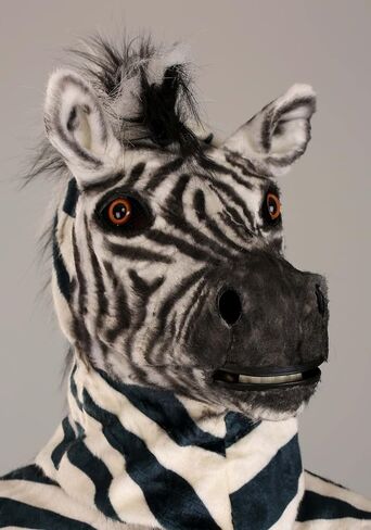 Zebra Mascot and Mouth Mover Mask for Adults - Jumpsuit, Mask, Mitts, and Slippers, Faux Fur in Kuwait