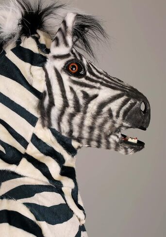 Zebra Mascot and Mouth Mover Mask for Adults - Jumpsuit, Mask, Mitts, and Slippers, Faux Fur in Kuwait