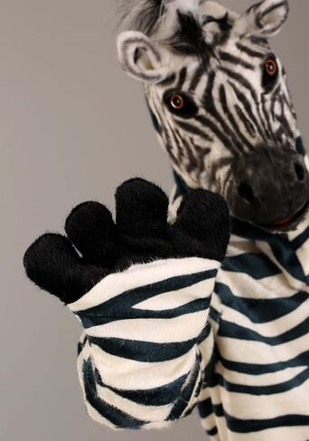 Zebra Mascot and Mouth Mover Mask for Adults - Jumpsuit, Mask, Mitts, and Slippers, Faux Fur in Kuwait