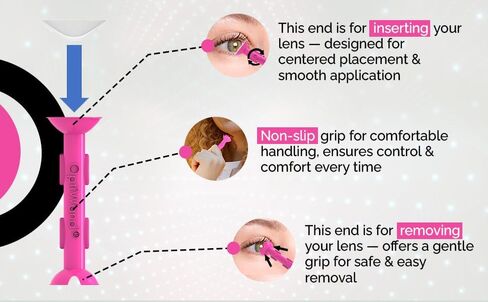 OptiWand Pink 3 Pack Portable Soft Contact Lens Removal & Insertion Tool - Silicone Rubber Soft Lens Applicator & Remover Device with Pincher End & Finger Grips Safe & Easy on Eyes, Travel Size 1.75" in Saudi Arabia