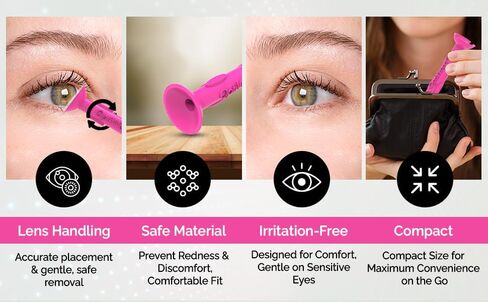 OptiWand Pink 3 Pack Portable Soft Contact Lens Removal & Insertion Tool - Silicone Rubber Soft Lens Applicator & Remover Device with Pincher End & Finger Grips Safe & Easy on Eyes, Travel Size 1.75" in Saudi Arabia
