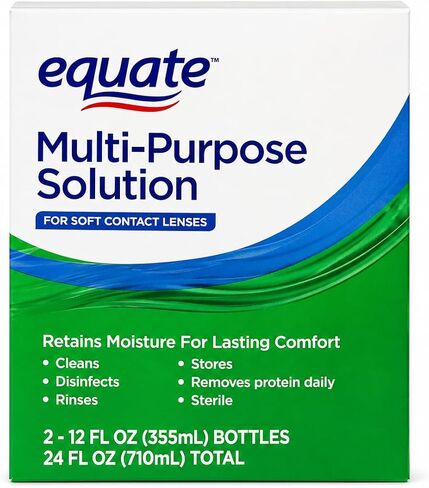 Equate Multi-Purpose Contact Lens Solution, Cleans, Disinfects, Rinses and Stores, Moisture Retention Formula, 12 fl oz, 2 Pack in Kuwait