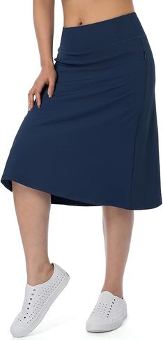 Women Midi Knee Length Skorts Skirts with Zipper Pockets,26" Long Swim Skorts with Underneath in Kuwait
