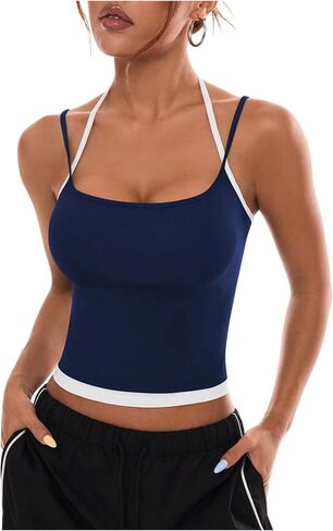 SOLY HUX Women's Athletic Tops Halter Spaghetti Strap Workout Yoga Gym Crop Cami Top in Kuwait
