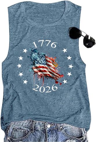 American Flag Tank Top for Women Cute Patriotic 4th of July USA Stars Stripes Graphic Letter Print Sleeveless T Shirt in Saudi Arabia