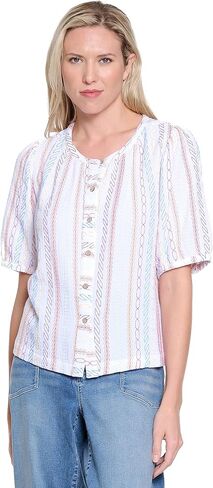 Truluxe Women's Embroidered Stripe Button Up in Saudi Arabia