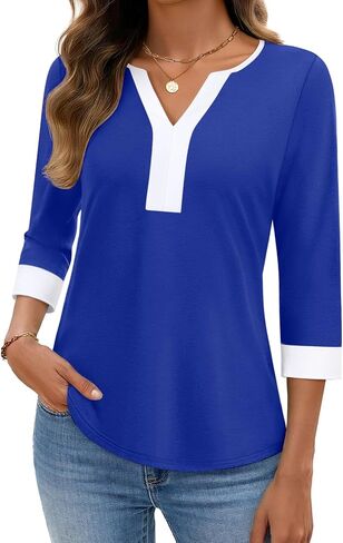 3/4 Length Sleeve Womens Tops Dressy Casual Blouses for Women V Neck Trendy T Shirts Dress Shirts Work Tops in Saudi Arabia