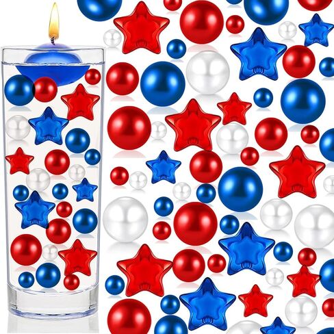 162 Pieces Independence Day Vases Filler - 4th of July Vase Filler Beads,Star Ornament,Red, White, and Blue Beads for American Holiday, Dinning Table Party Home DIY Decor (Colorful-3) in Saudi Arabia