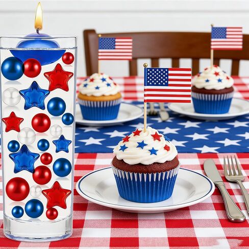 162 Pieces Independence Day Vases Filler - 4th of July Vase Filler Beads,Star Ornament,Red, White, and Blue Beads for American Holiday, Dinning Table Party Home DIY Decor (Colorful-3) in Saudi Arabia