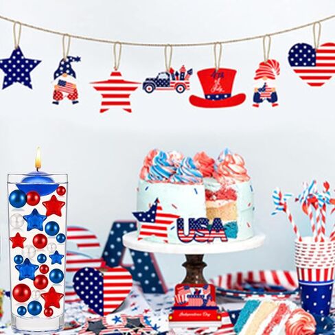 162 Pieces Independence Day Vases Filler - 4th of July Vase Filler Beads,Star Ornament,Red, White, and Blue Beads for American Holiday, Dinning Table Party Home DIY Decor (Colorful-3) in Saudi Arabia