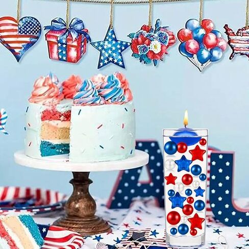 162 Pieces Independence Day Vases Filler - 4th of July Vase Filler Beads,Star Ornament,Red, White, and Blue Beads for American Holiday, Dinning Table Party Home DIY Decor (Colorful-3) in Saudi Arabia