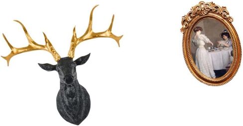 Boho Deer Head Wall Sculpture with Picture Frame, Resin Tabletop Display Holder (31x17.5x30cm/12.2x6.9x11.8in) for Home Office Decor in Saudi Arabia