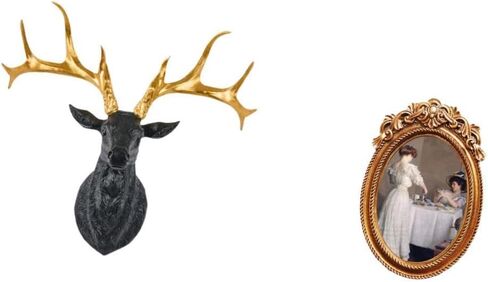 Boho Deer Head Wall Sculpture with Picture Frame, Resin Tabletop Display Holder (31x17.5x30cm/12.2x6.9x11.8in) for Home Office Decor in Saudi Arabia