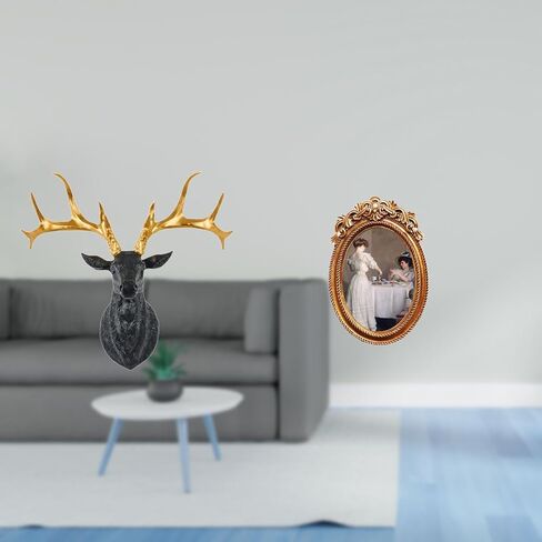 Boho Deer Head Wall Sculpture with Picture Frame, Resin Tabletop Display Holder (31x17.5x30cm/12.2x6.9x11.8in) for Home Office Decor in Saudi Arabia