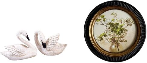 Swan Figurine & Antique Photo Frame Set - Resin White Decorative Wall Hanging for Bedroom Office Living Room in Saudi Arabia