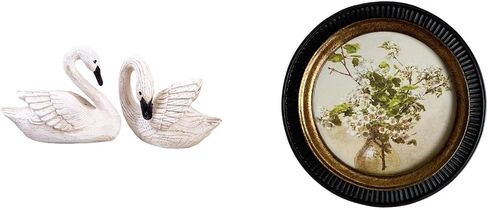 Swan Figurine & Antique Photo Frame Set - Resin White Decorative Wall Hanging for Bedroom Office Living Room in Saudi Arabia