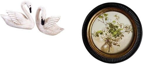 Swan Figurine & Antique Photo Frame Set - Resin White Decorative Wall Hanging for Bedroom Office Living Room in Saudi Arabia