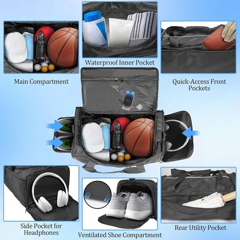 ORKELS 29L Gym Bag with Shoe Compartment, Sports Duffle Bag for Men, Travel Backpack with Wet Pocket, Tear-Resistant Overnight Bag for Fitness, Workout, and Travel in Kuwait